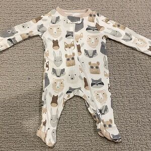 Cloud Island Animal Print newborn-3M size Footie in Cream & Tan